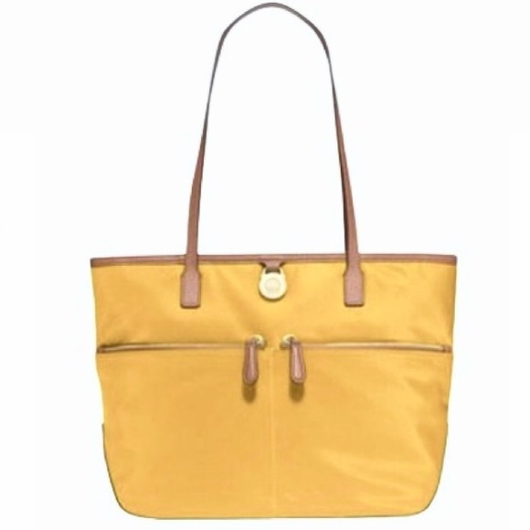 Michael Kors Handbags - Michael Kors Kempton Golden Yellow Pocket Nylon Leather Trim Bag